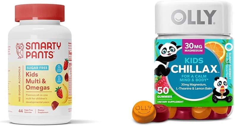 Kids Multivitamin Gummies, Sugar Free: Omega 3 & Magnesium Gummies Plus L-Theanine, Lemon Balm, Calm Chews, Sherbet Flavor - 50 Count C20047