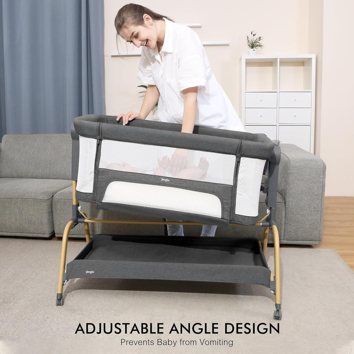 3 in 1 Baby Bassinet with Storage Basket and Wheels X64085