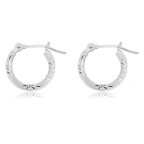 14K White Gold Diamond-Cut Hoop Earrings N488677