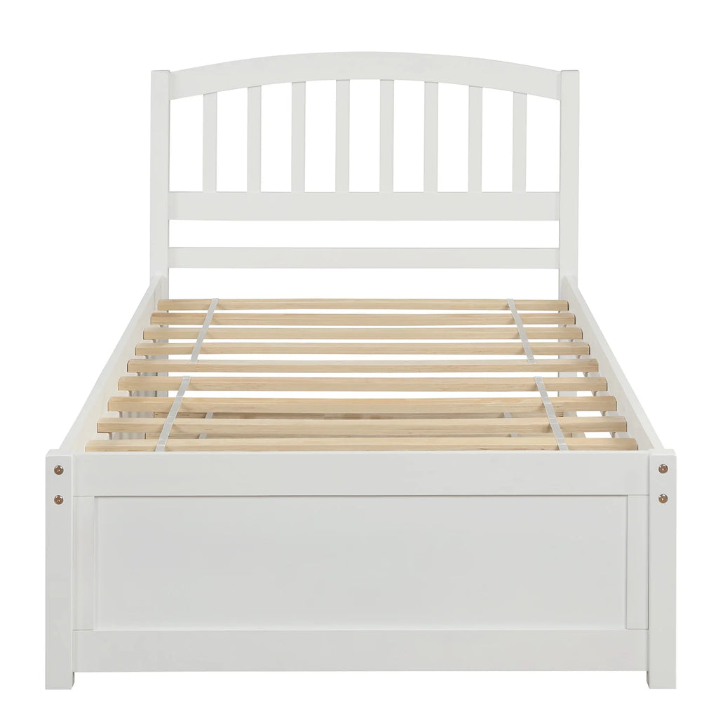 Twin Size White Wood Platform Bed with Trundle Q310