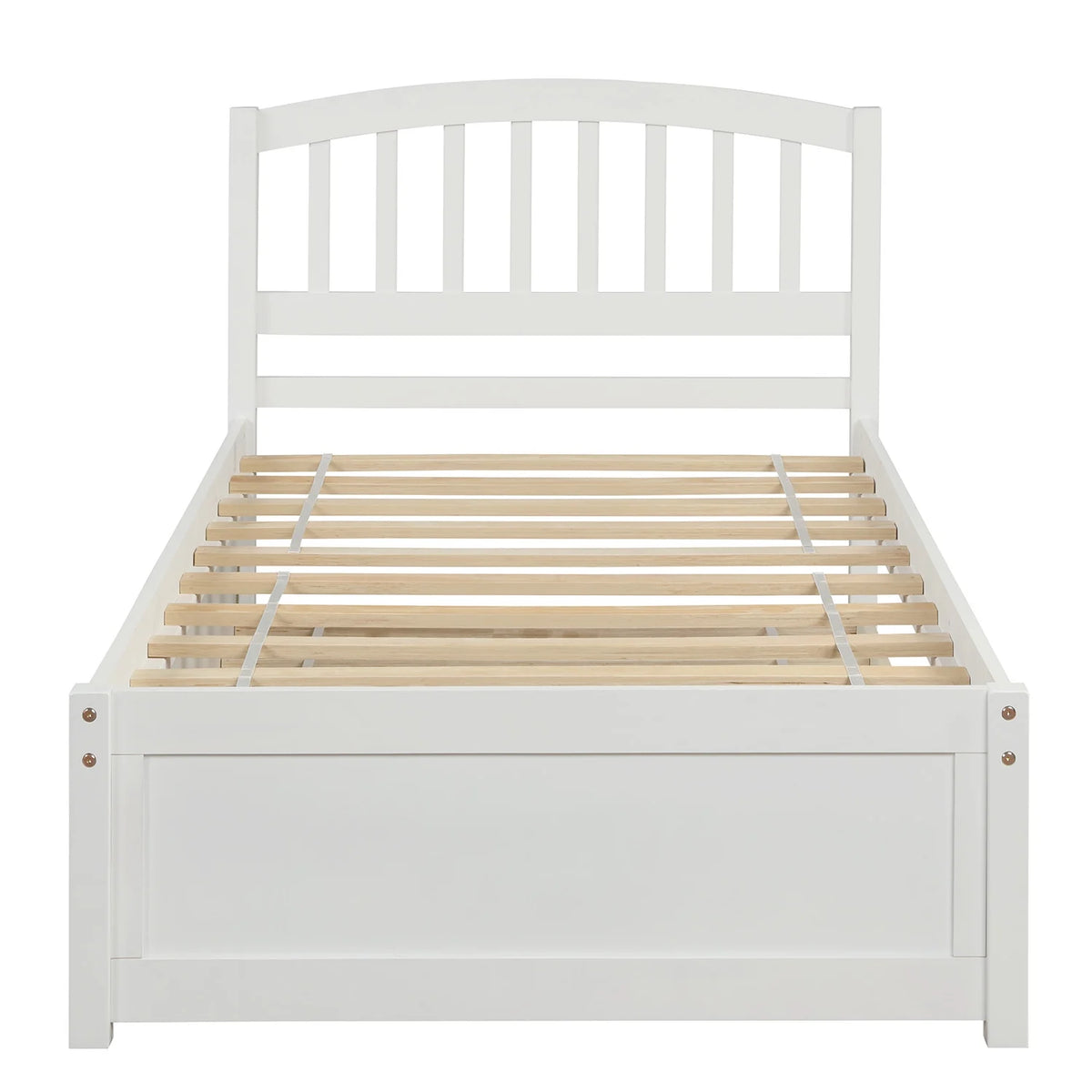 Twin Size White Wood Platform Bed with Trundle Q310