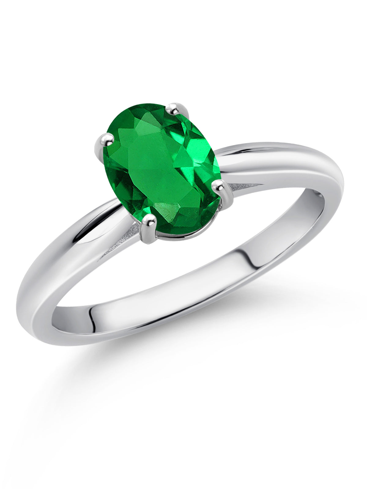 10K White Gold Green Nano Emerald Solitaire Engagement Ring E338