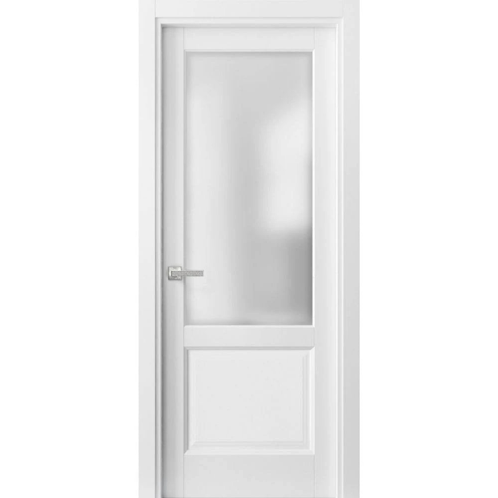 Frosted Glass 3 Lites Double Pocket Doors 72 x 80 Inches Matte White Z953