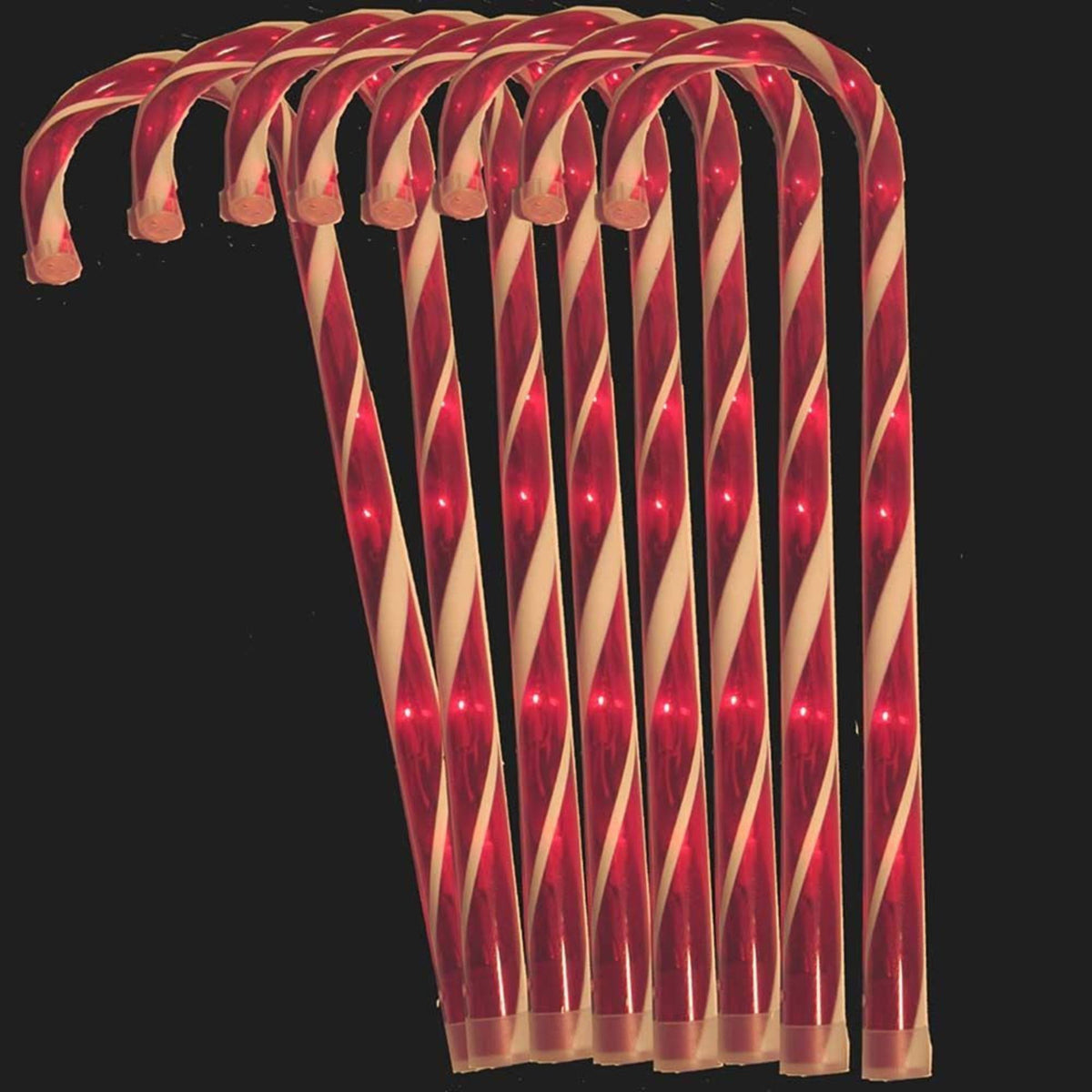 Set of 8 Lighted Candy Cane Christmas Lawn Stakes E2662