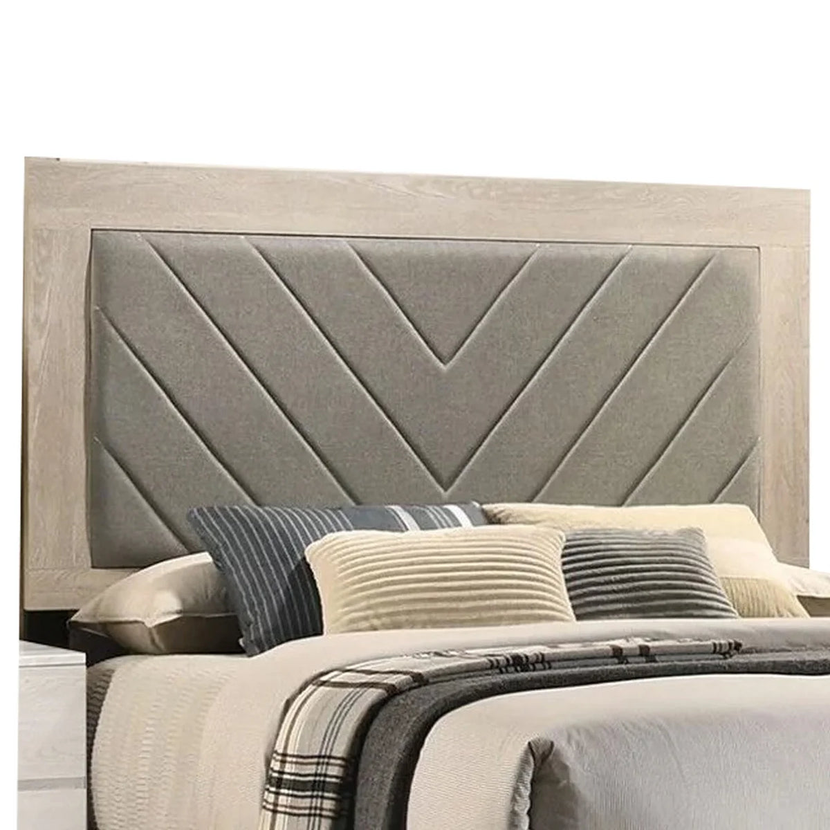 Upholstered Queen Size Bed Tufted Gray Headboard N161191