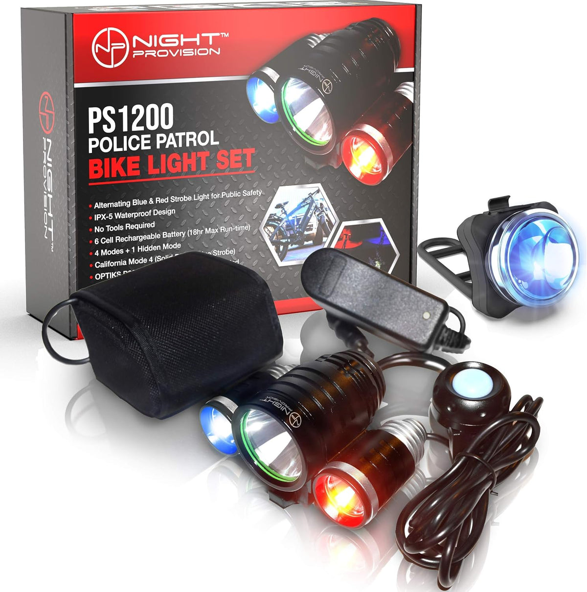 Red/Blue Strobe LED Police Patrol Bike Light A80958
