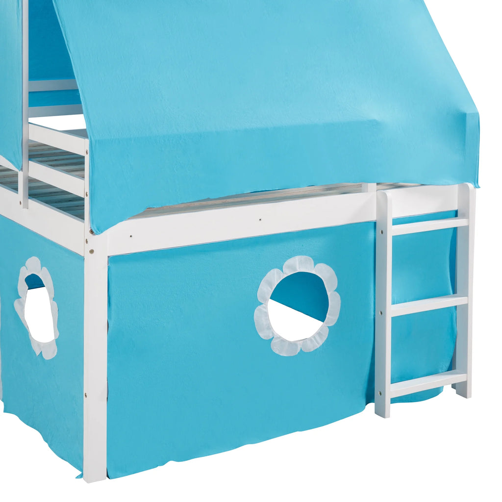 Blue Full Solid Wood Bunk Bed with Ladder and Safety Guardrail W8575