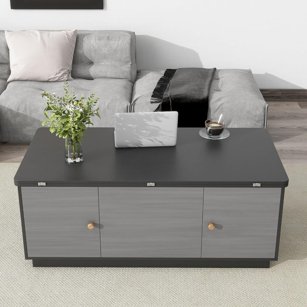 Dark Gray Lift Top Coffee Table with Storage X27575