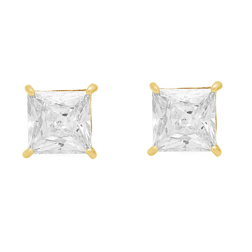 14k Yellow Gold Princess Cut Stud Earrings T697