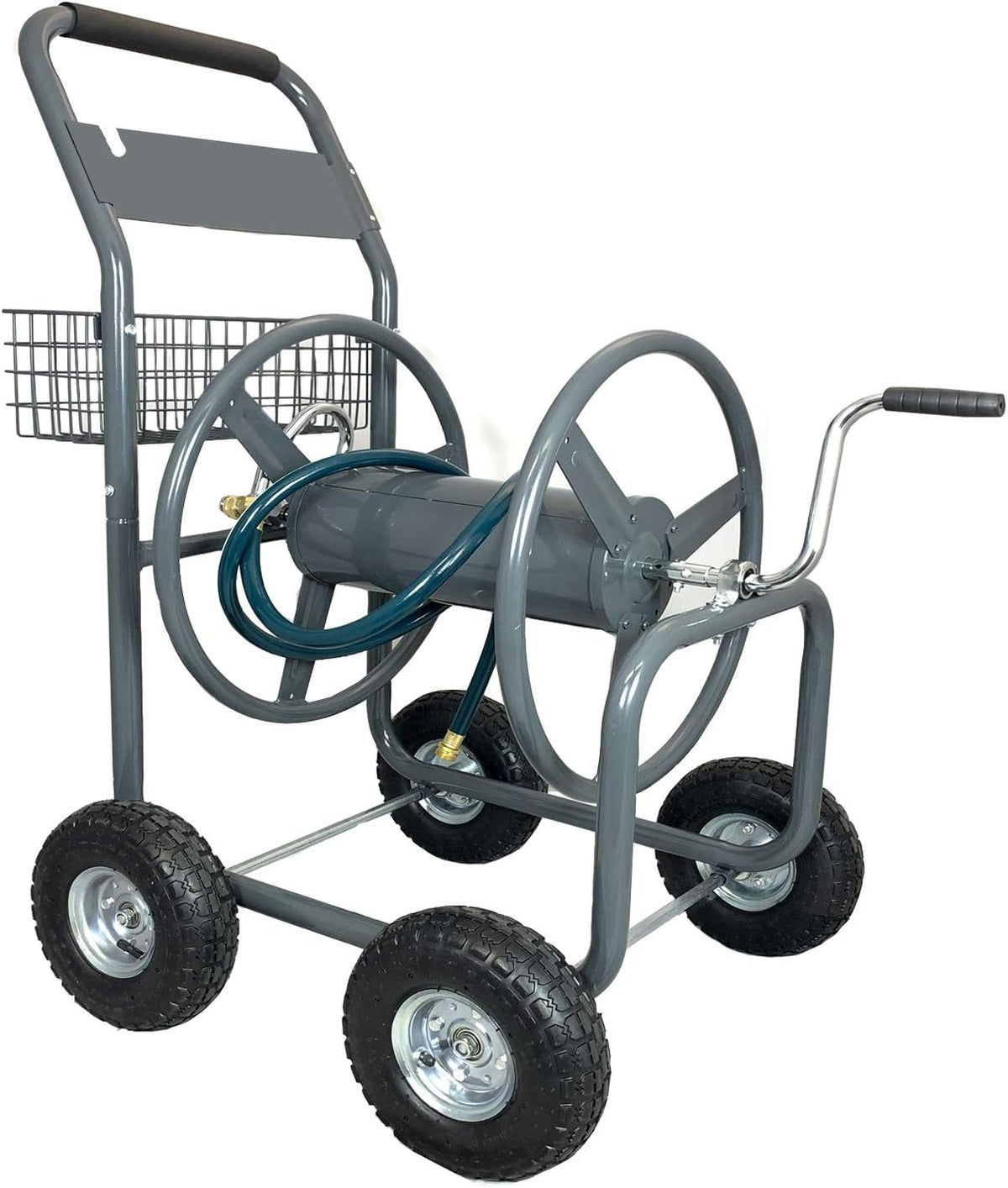4 Wheels Portable Garden Hose Reel Cart with Storage Basket M624