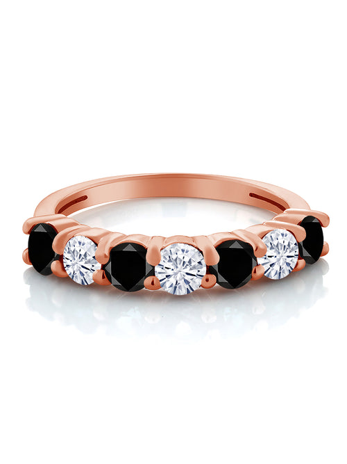 18K Rose Gold Plated Silver Round Diamond and Moissanite Anniversary Ring E86049