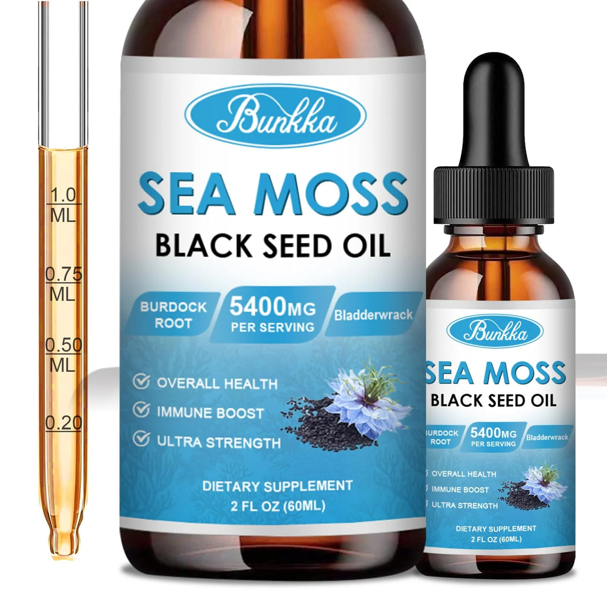 Sea Moss Black Seed Oil with Burdock Root Bladderwrack Vitamin C Vitamin D3 V527521