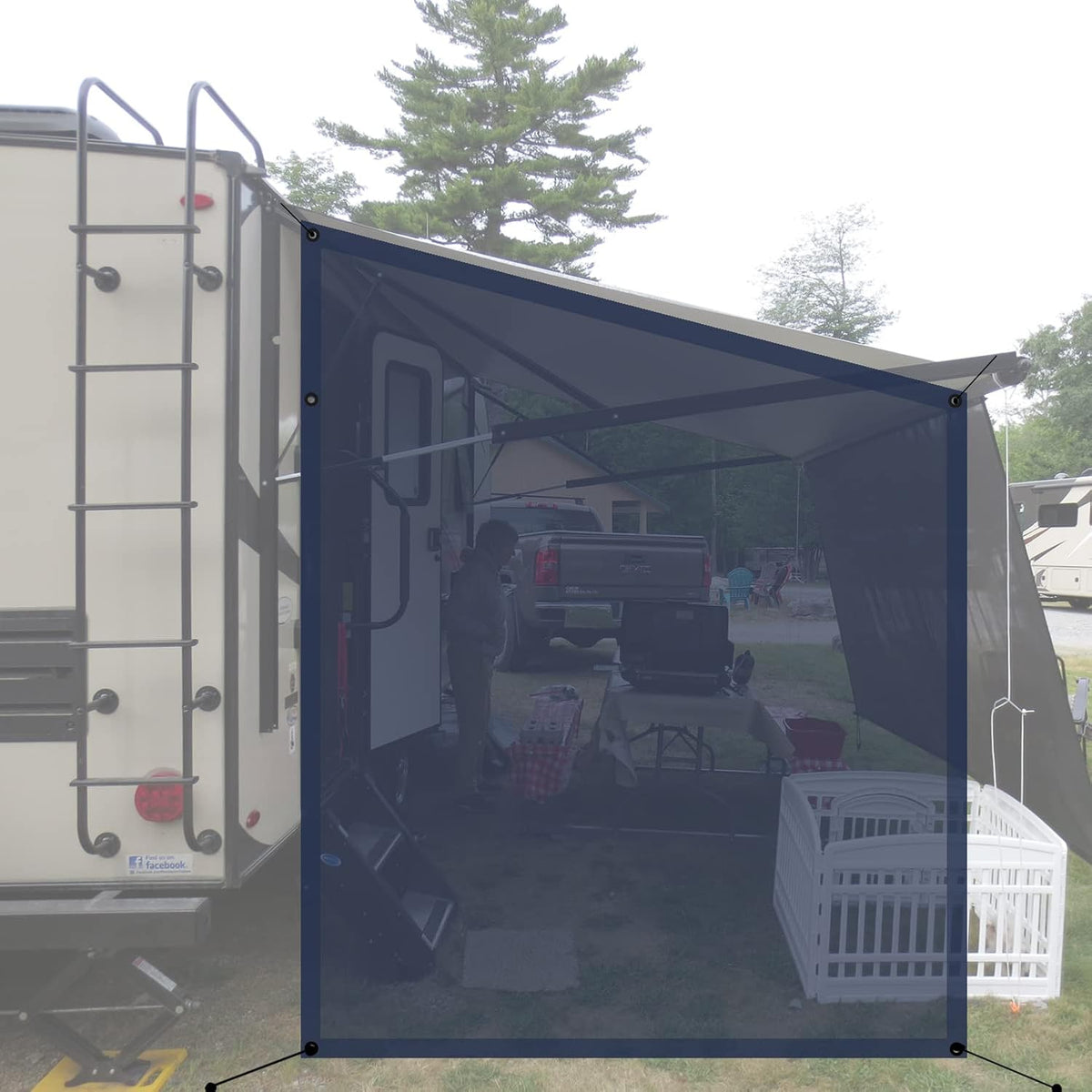 Navy Blue Mesh RV Sun Shade Screen for Awning S18142