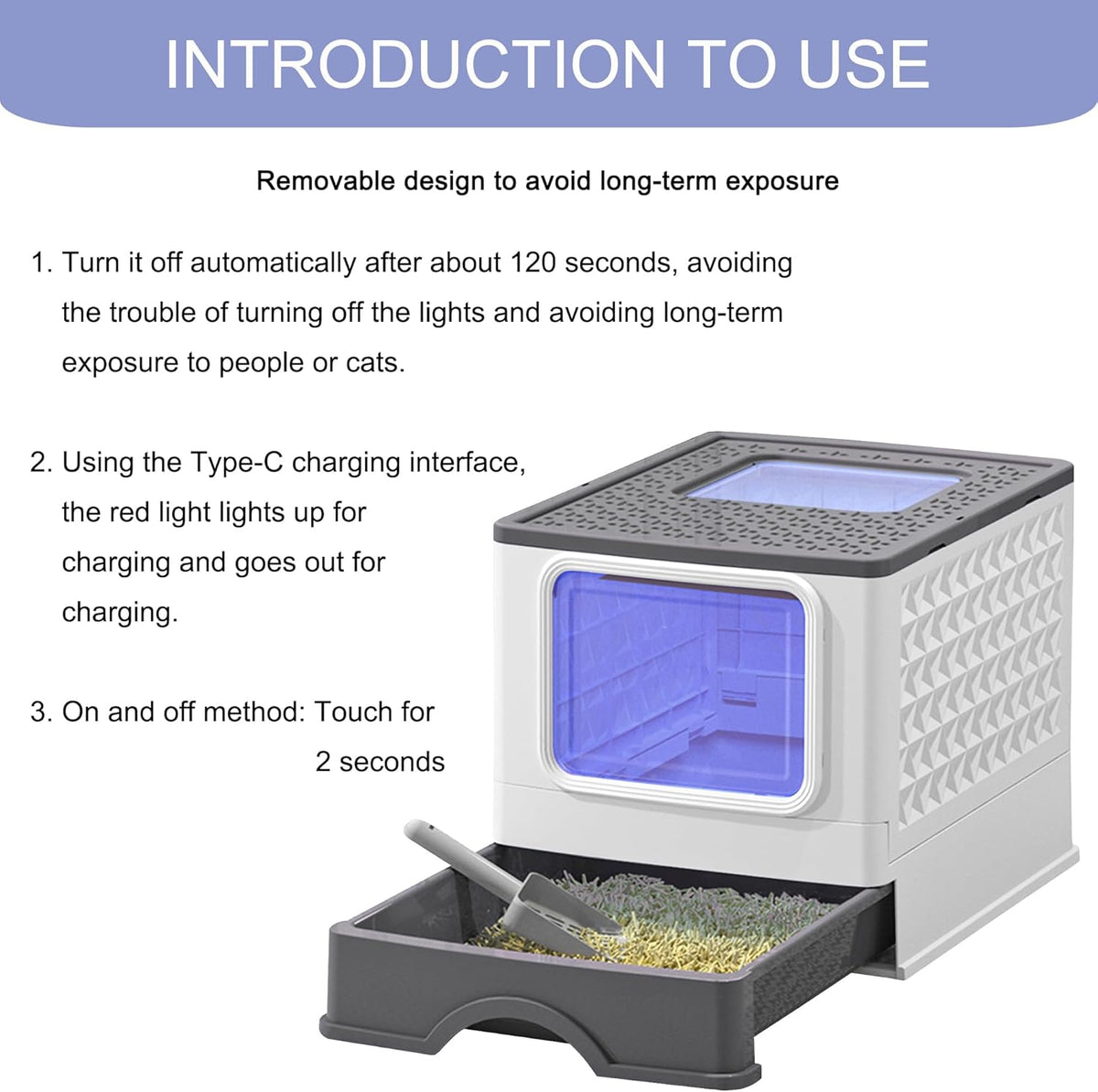 Foldable Enclosed Plastic Cat Litter Box with Litter Scoop (Light Gray) X986828