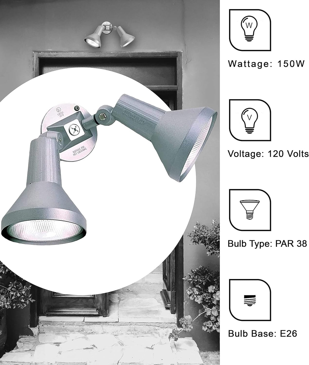 Two Light Outdoor Cast Aluminum Flood Light (2 Pack, Gray) C83760