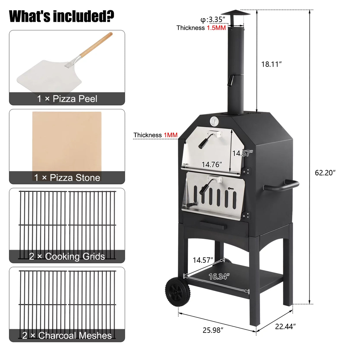 Outdoor Wood Fired Pizza Oven with Pizza Stone E922