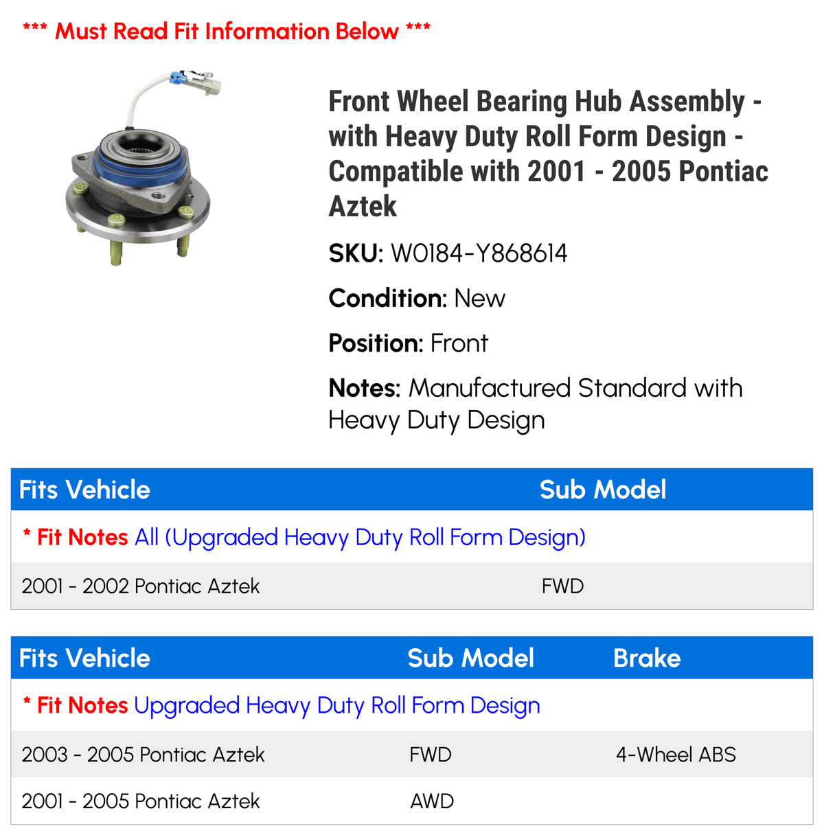 Front Wheel Bearing Hub Assembly U130349