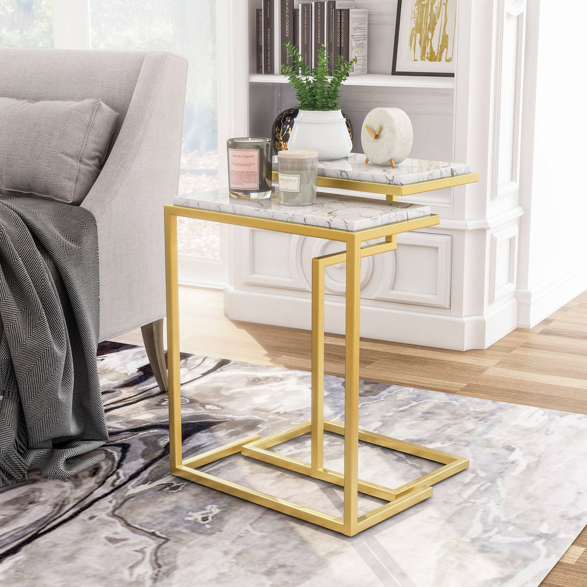 Gold White Faux Marble Top Nesting Tables E75712
