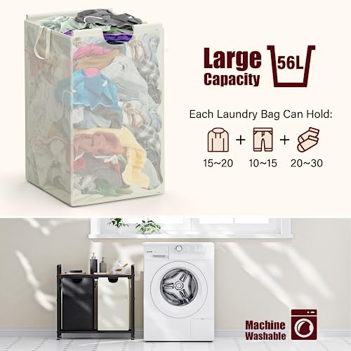 112L Large Double Laundry Hamper with 2 Removable Washable Bags Q6877