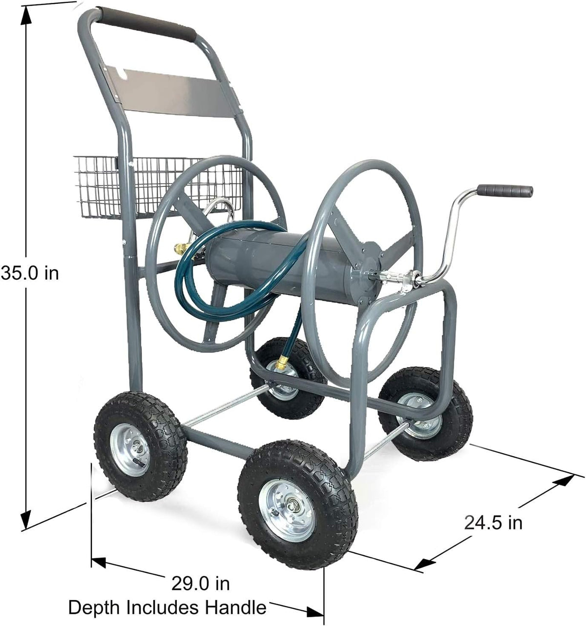 4 Wheels Portable Garden Hose Reel Cart with Storage Basket M624