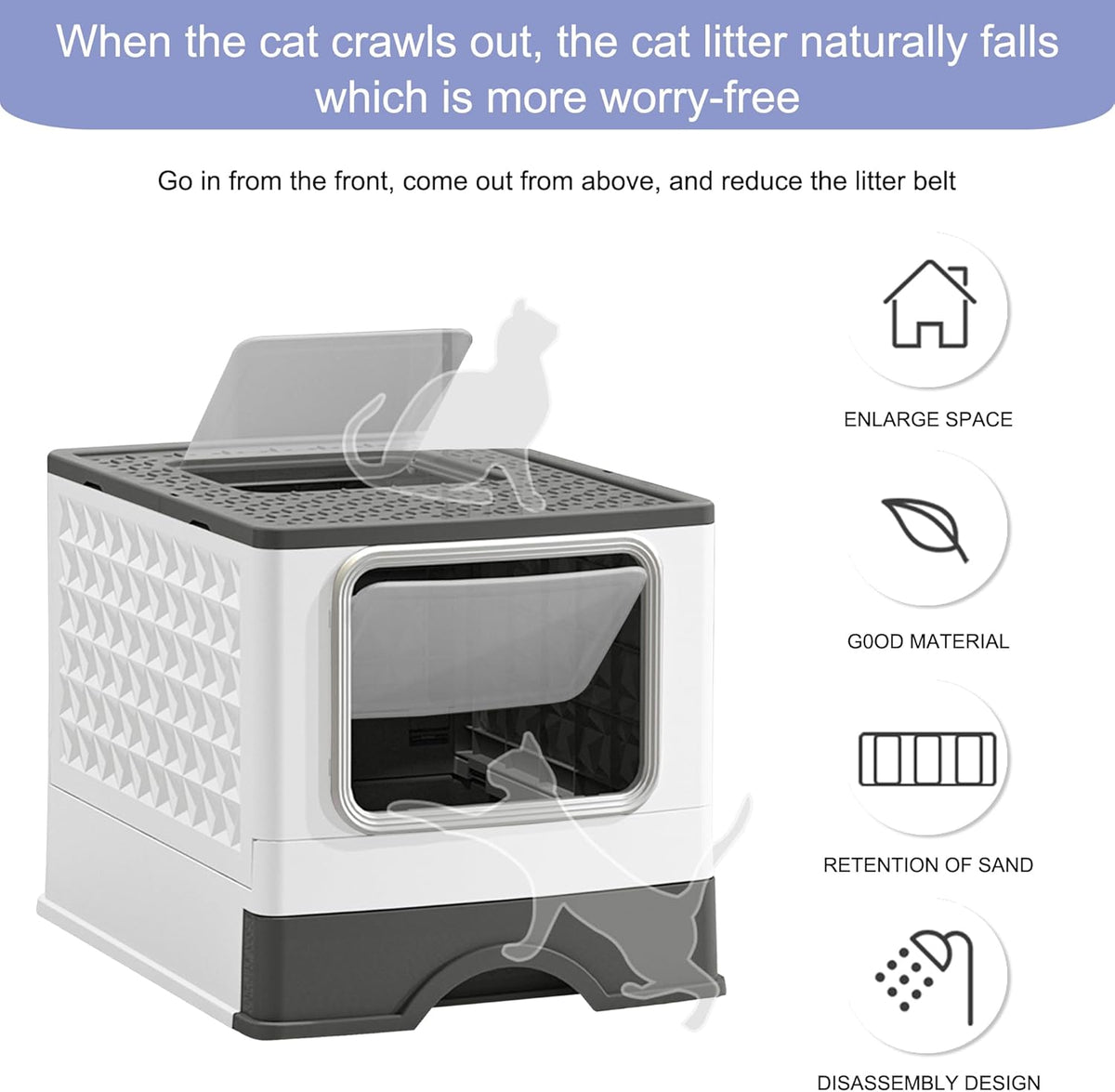 Foldable Enclosed Plastic Cat Litter Box with Litter Scoop (Light Gray) X986828