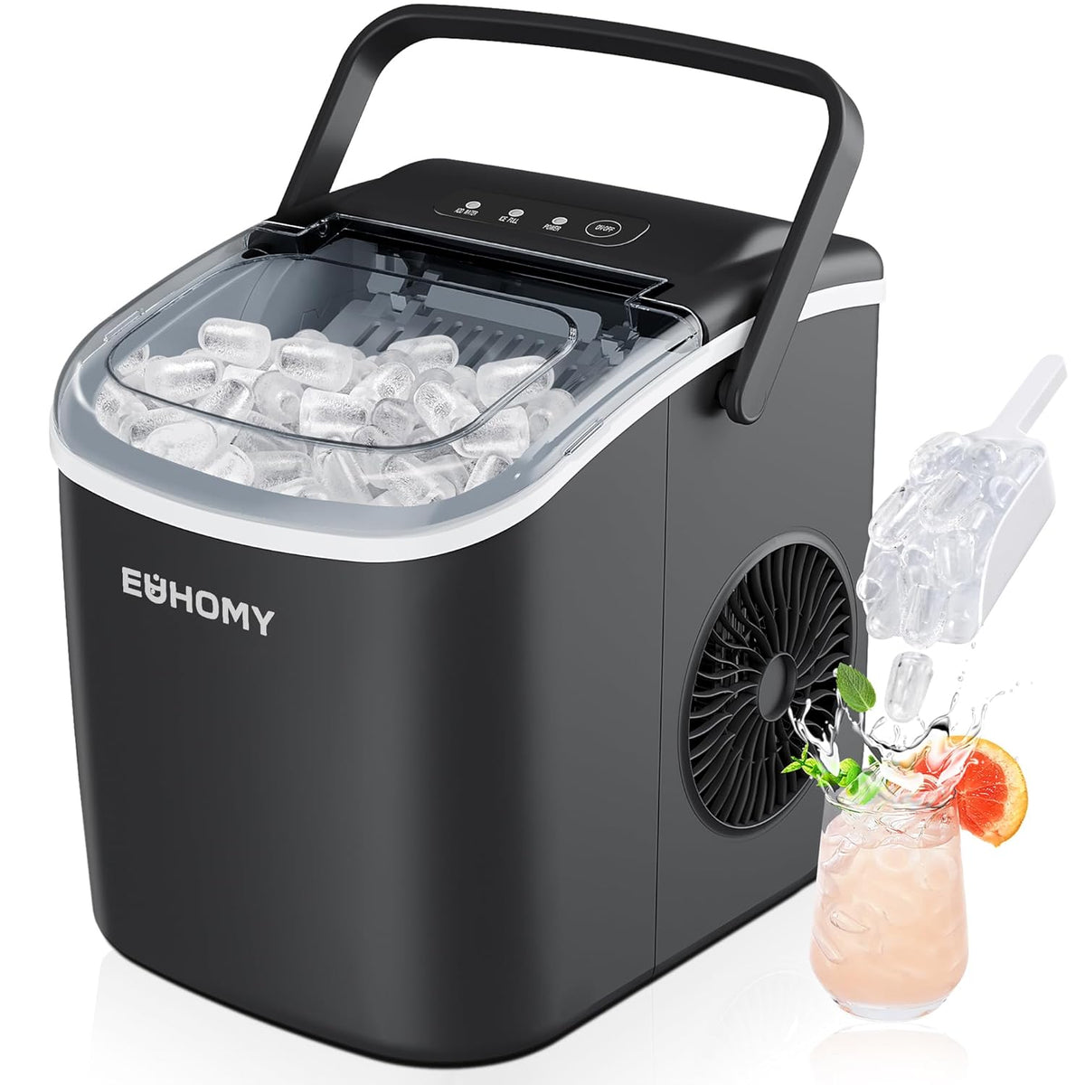 Black Countertop Ice Maker with 1.3lbs Basket and Scoop W793