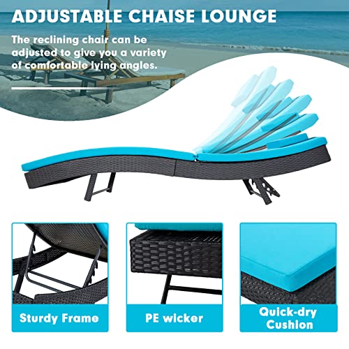 Outdoor Reclining PE Rattan Steel Frame Chaise Lounge Chairs Set of 2 K605