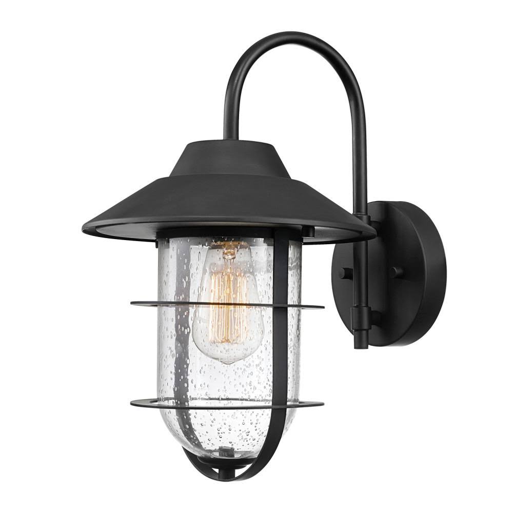 Matte Black Outdoor Indoor Wall Lantern Sconce with Seeded Glass Shade O88862