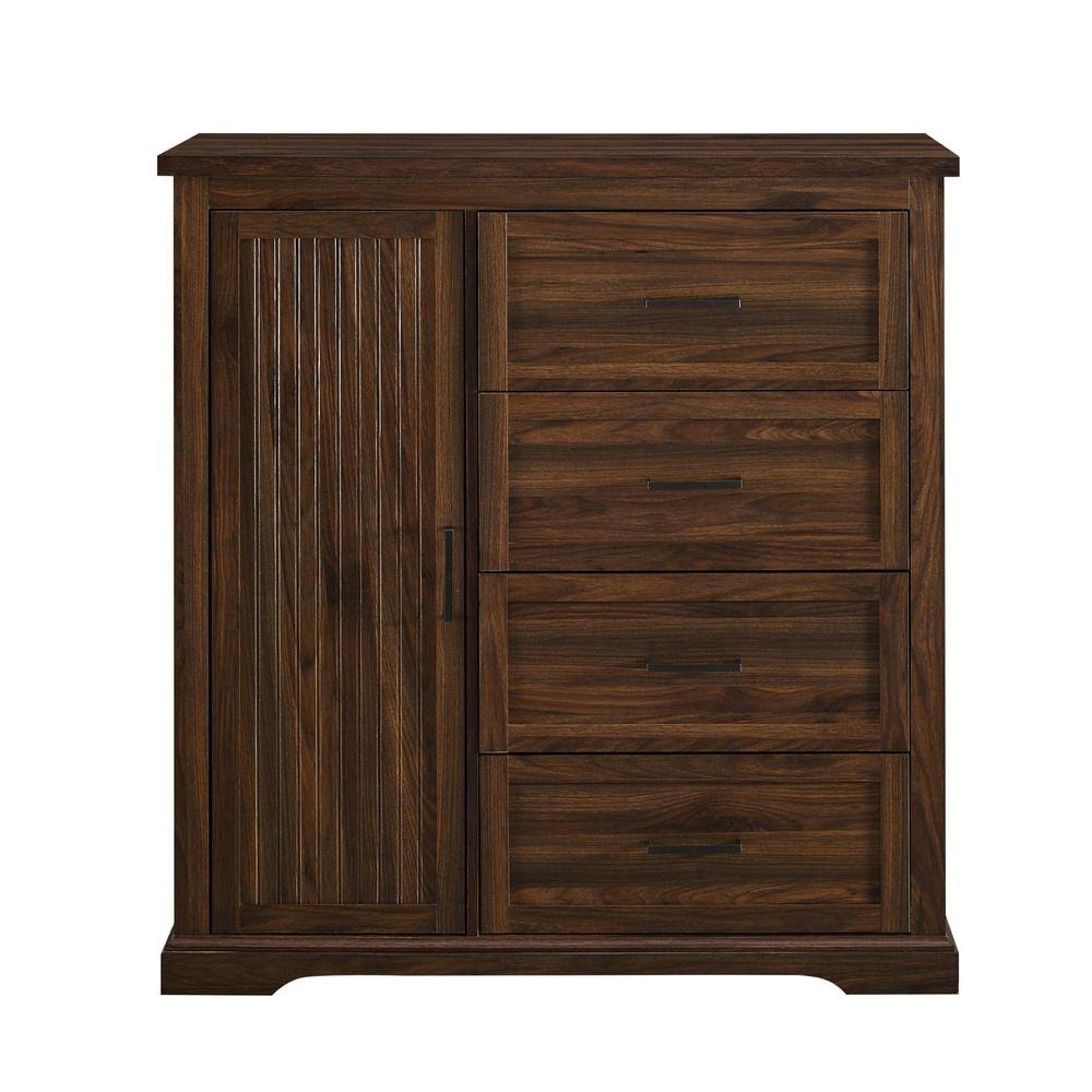 Dark Walnut Wood 4 Drawer and 1 Cabinet Wardrobe C7726