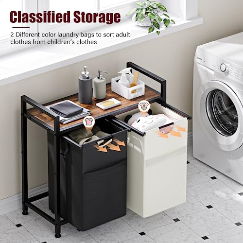 112L Large Double Laundry Hamper with 2 Removable Washable Bags Q6877