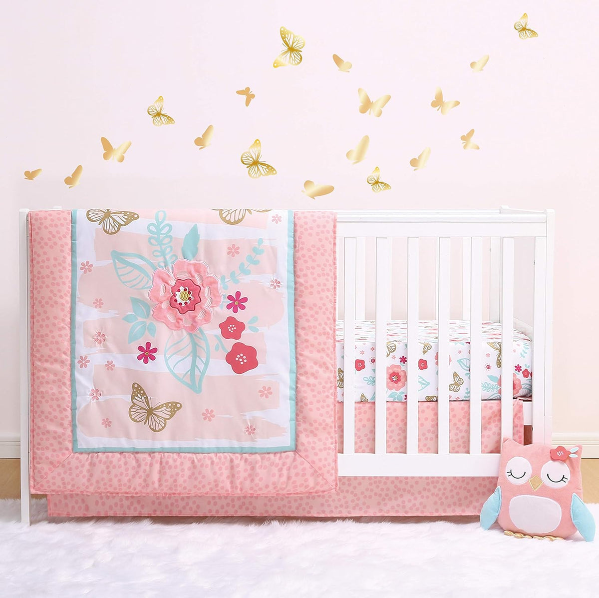 3 piece Floral Crib Bedding Set M374
