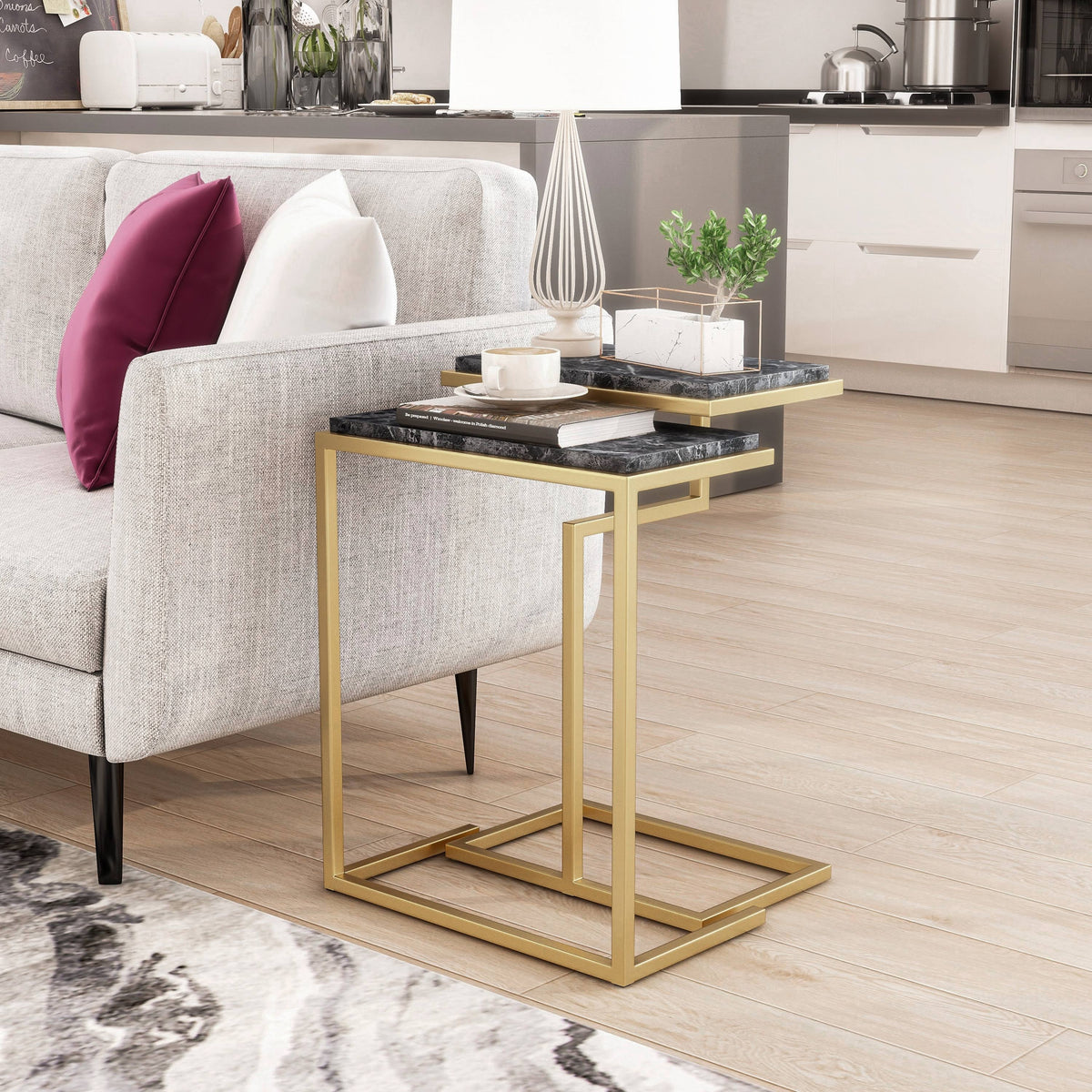 Gold White Faux Marble Top Nesting Tables E75712