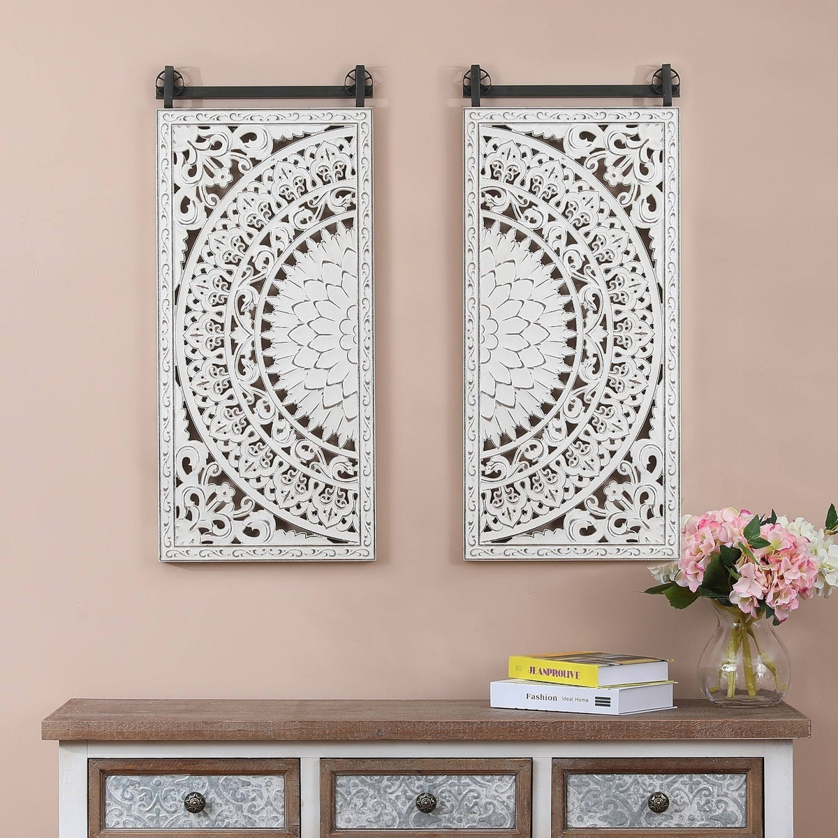 Set of 2 Decorative Carved MDF Wall Panel A55522