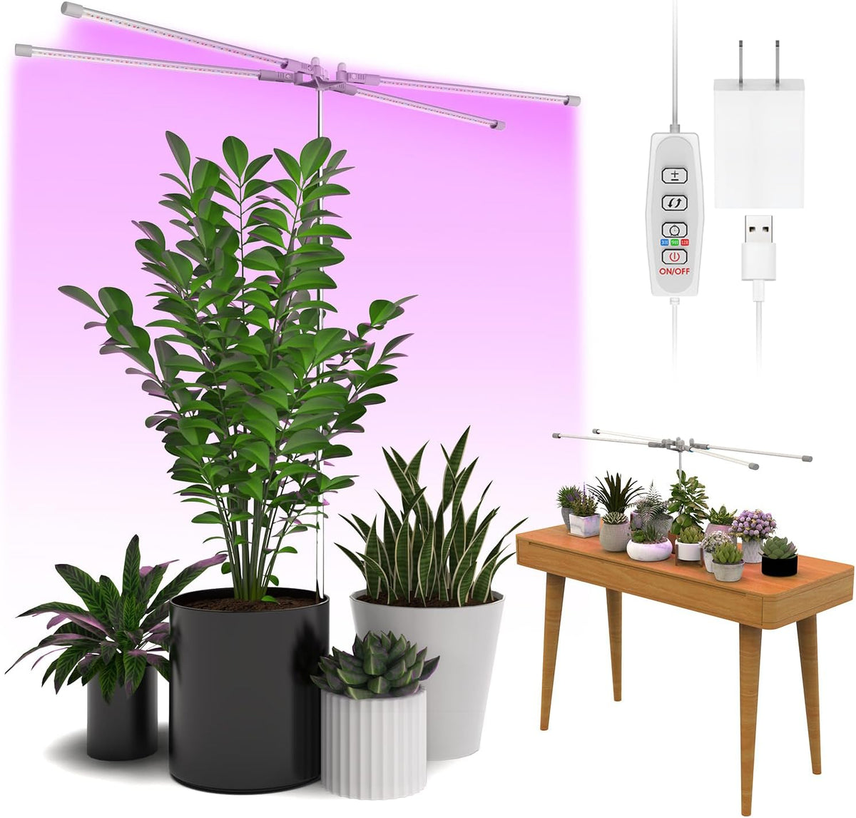 Full Spectrum Grow Light with Height Adjustable Plant Stand H298