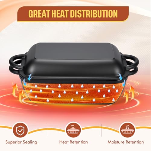 Black Cast Iron Non-stick Bread Loaf Pan with Lid 5.7 QT Dutch Oven G1139