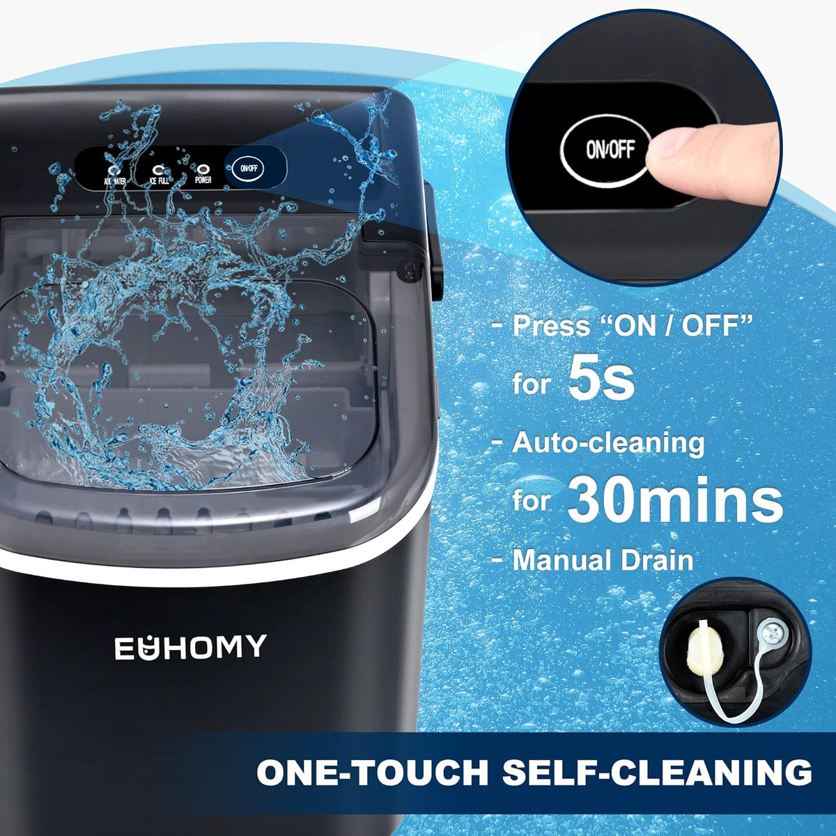 Black Countertop Ice Maker with 1.3lbs Basket and Scoop W793