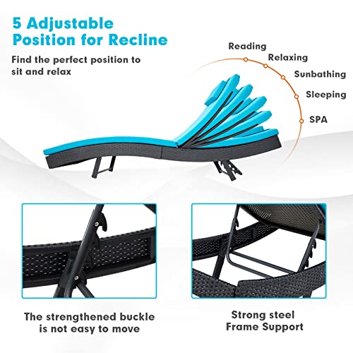 Outdoor Reclining PE Rattan Steel Frame Chaise Lounge Chairs Set of 2 K605