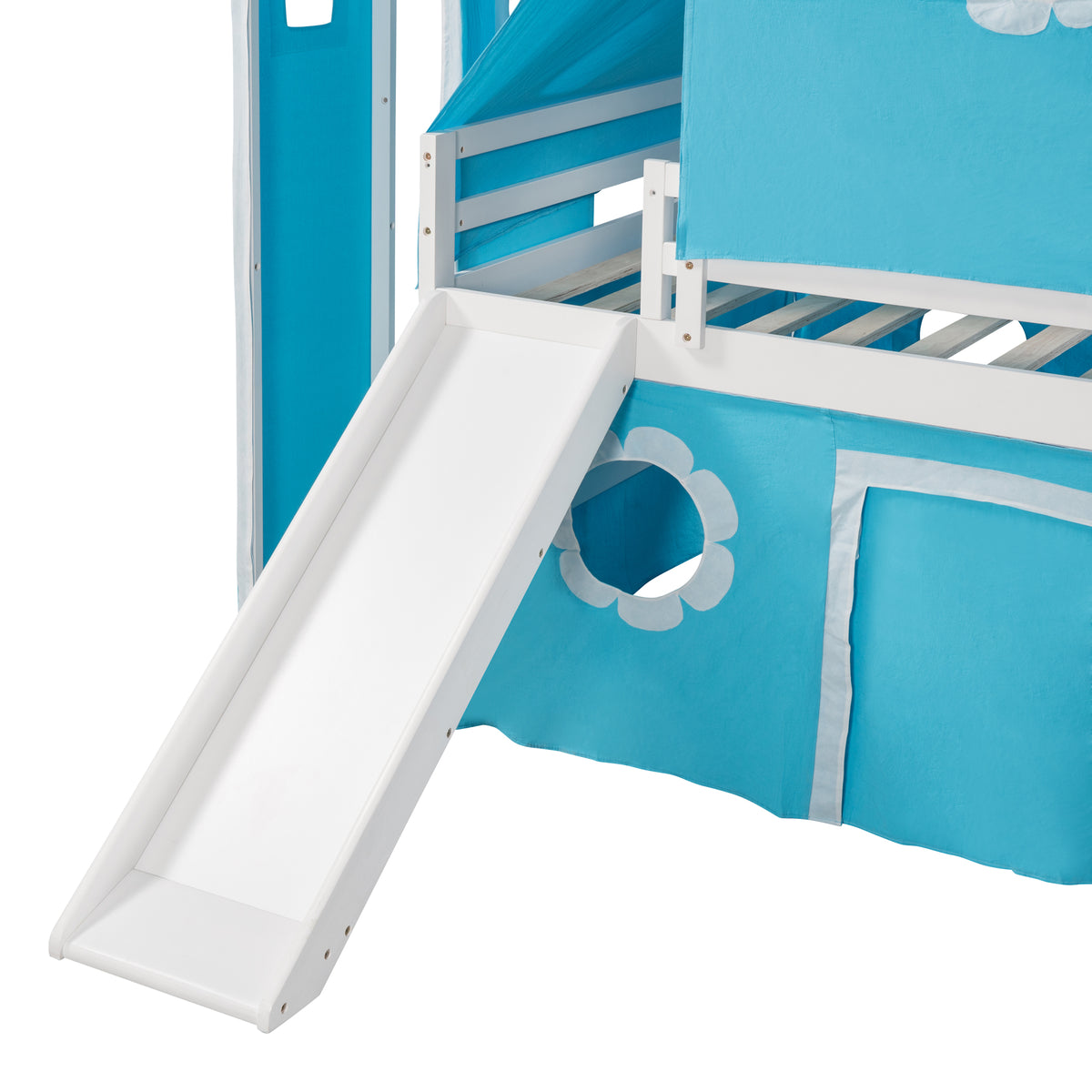 Blue Full Solid Wood Bunk Bed with Ladder and Safety Guardrail W8575