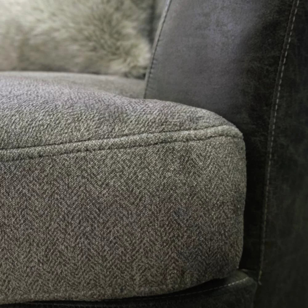 Charcoal Tweed Faux Leather Swivel Accent Chair O3799