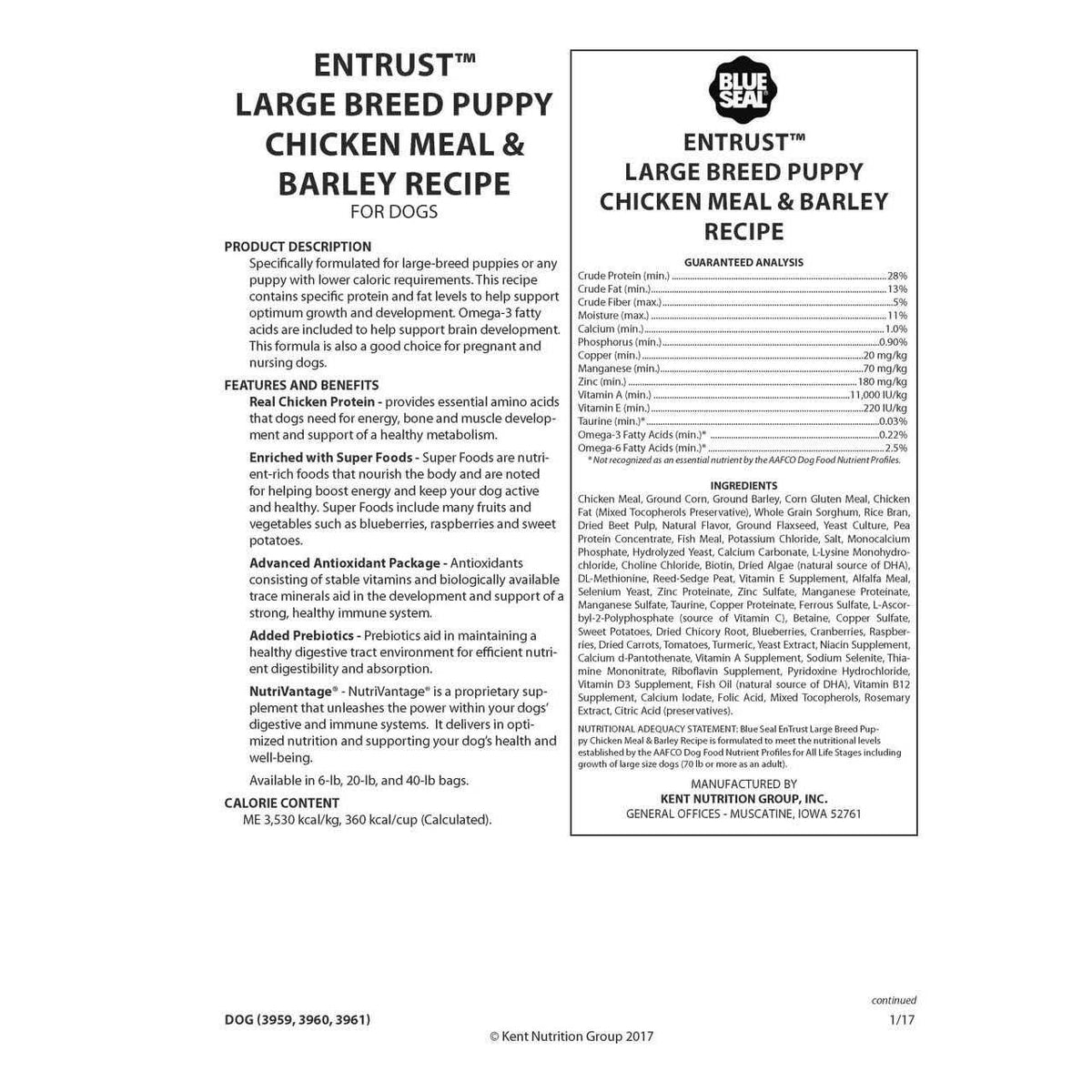 Large Breed Puppy Chicken Meal & Barley Recipe S317180