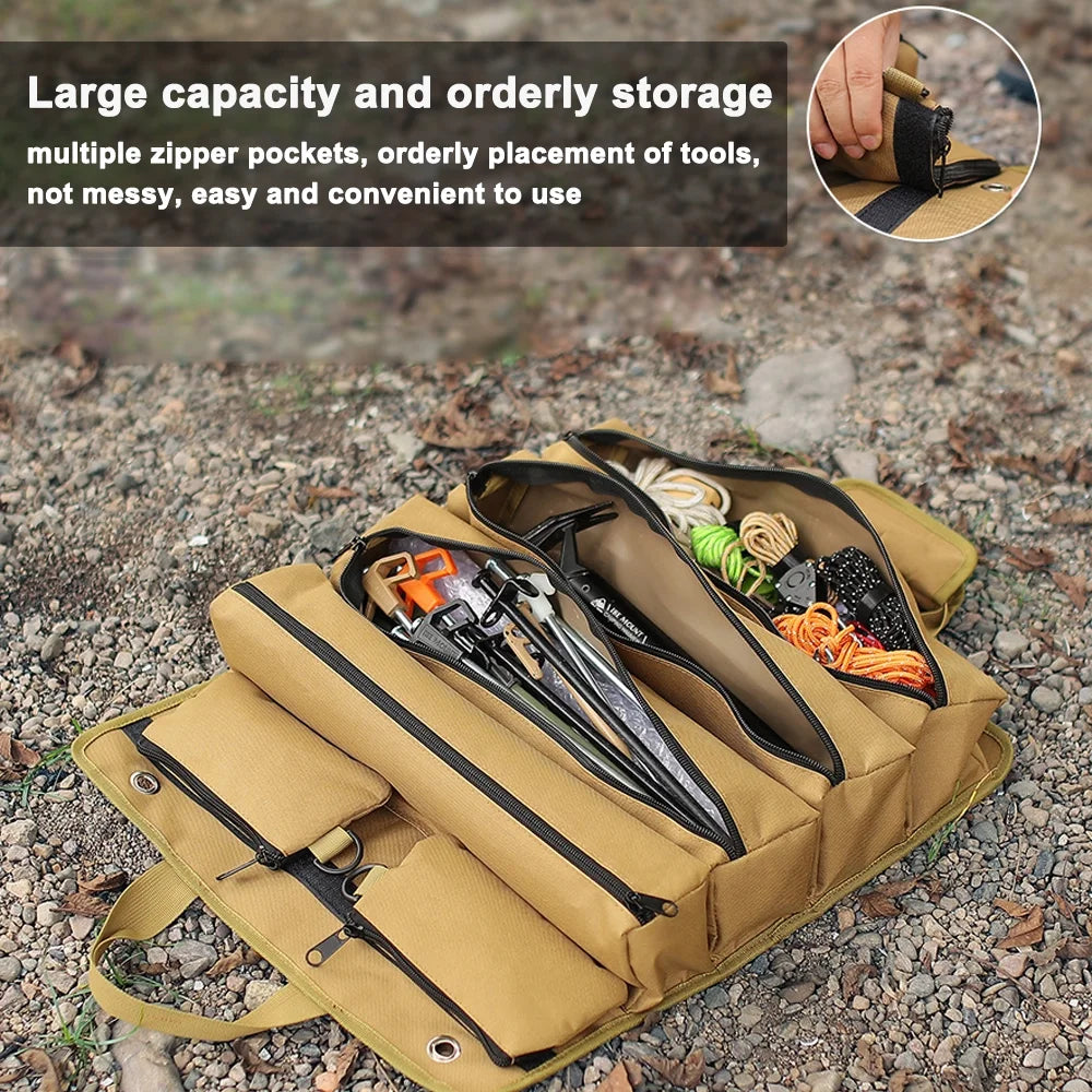 Hanging storage bag Tent Nail Roll-Up Tools Tent Hammer Nail Portable Ox Cloth T87745