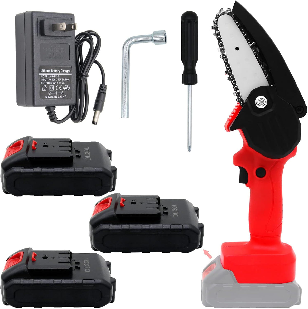 4 Inch Cordless Electric Chainsaw with 3 Lithium Batteries E404