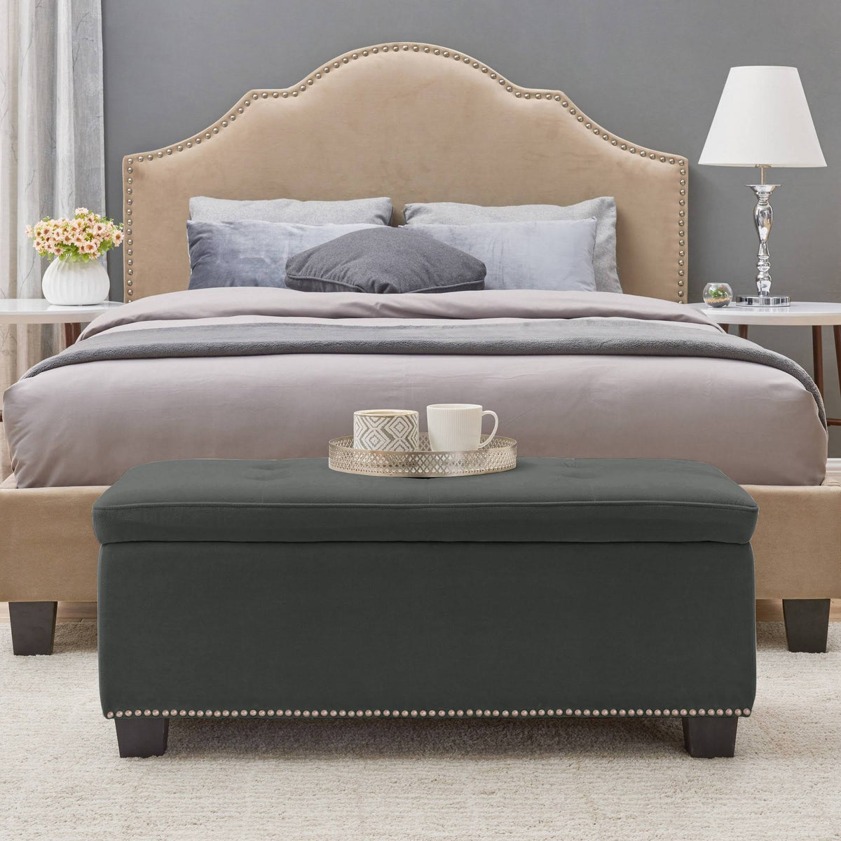 Tufted Storage Ottoman Velvet Gray B639