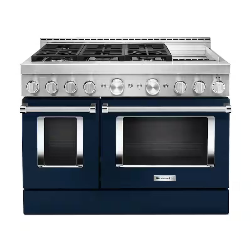 48 in. 6.3 cu. ft. Smart Double Oven Gas Range with Griddle and True Convection in Ink Blue C20566