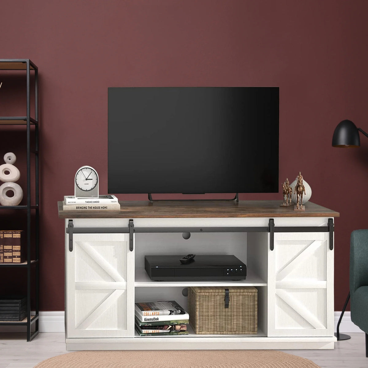 Farmhouse TV Stand with Sliding Barn Door I717855