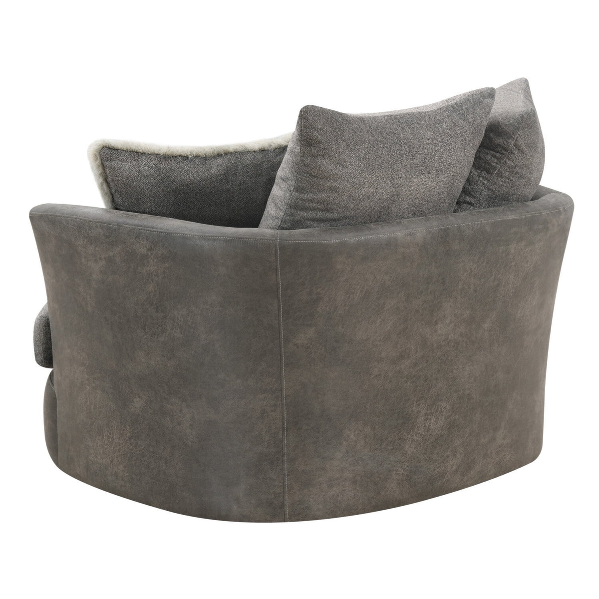 Charcoal Tweed Faux Leather Swivel Accent Chair O3799