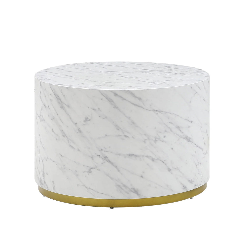 23.6 Inch Marble Pattern Cocktail Table with Gold Metal Base C4585