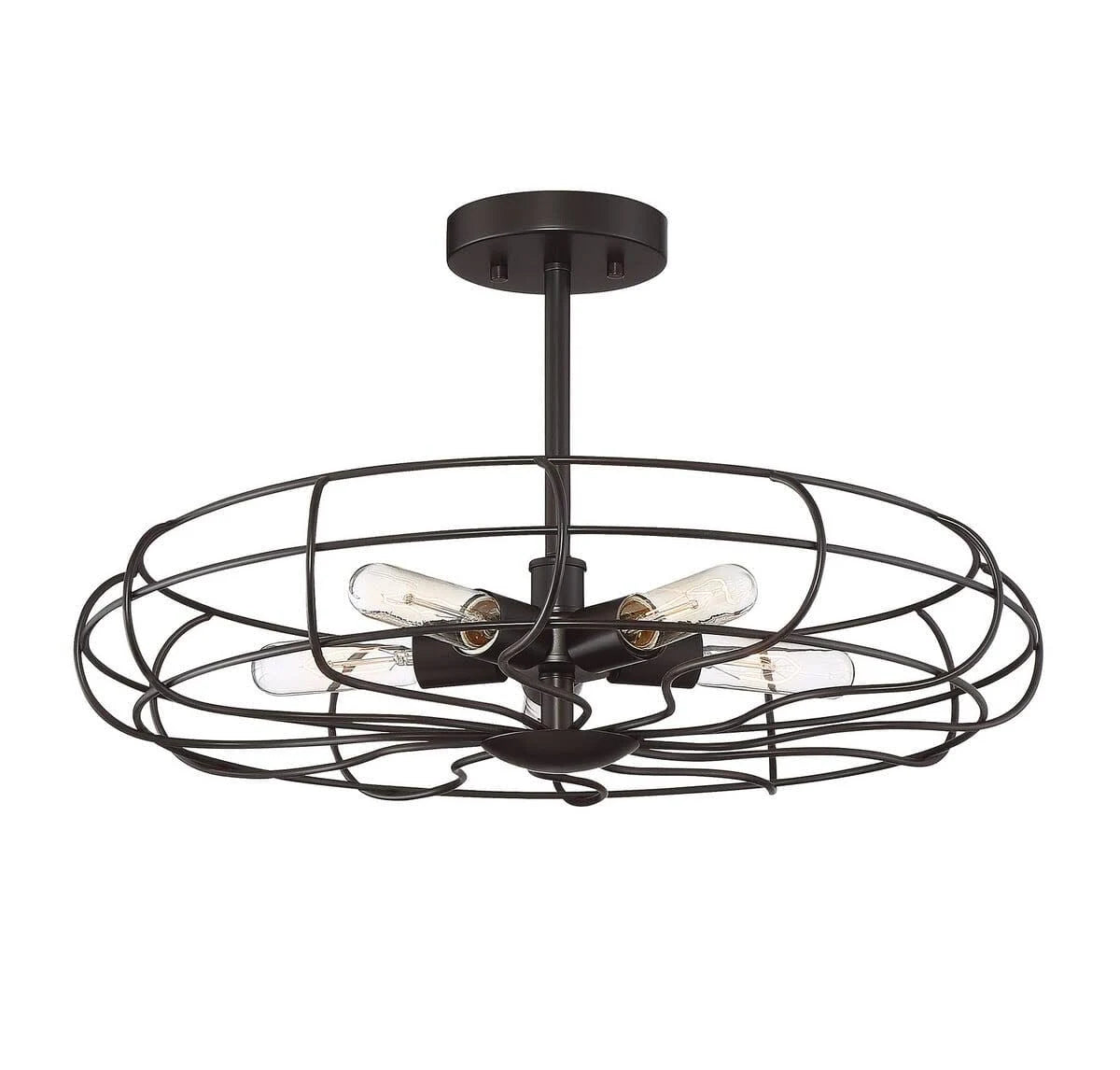 Industrial Vintage Metal Cage Semi-Flush, Bronze F46732