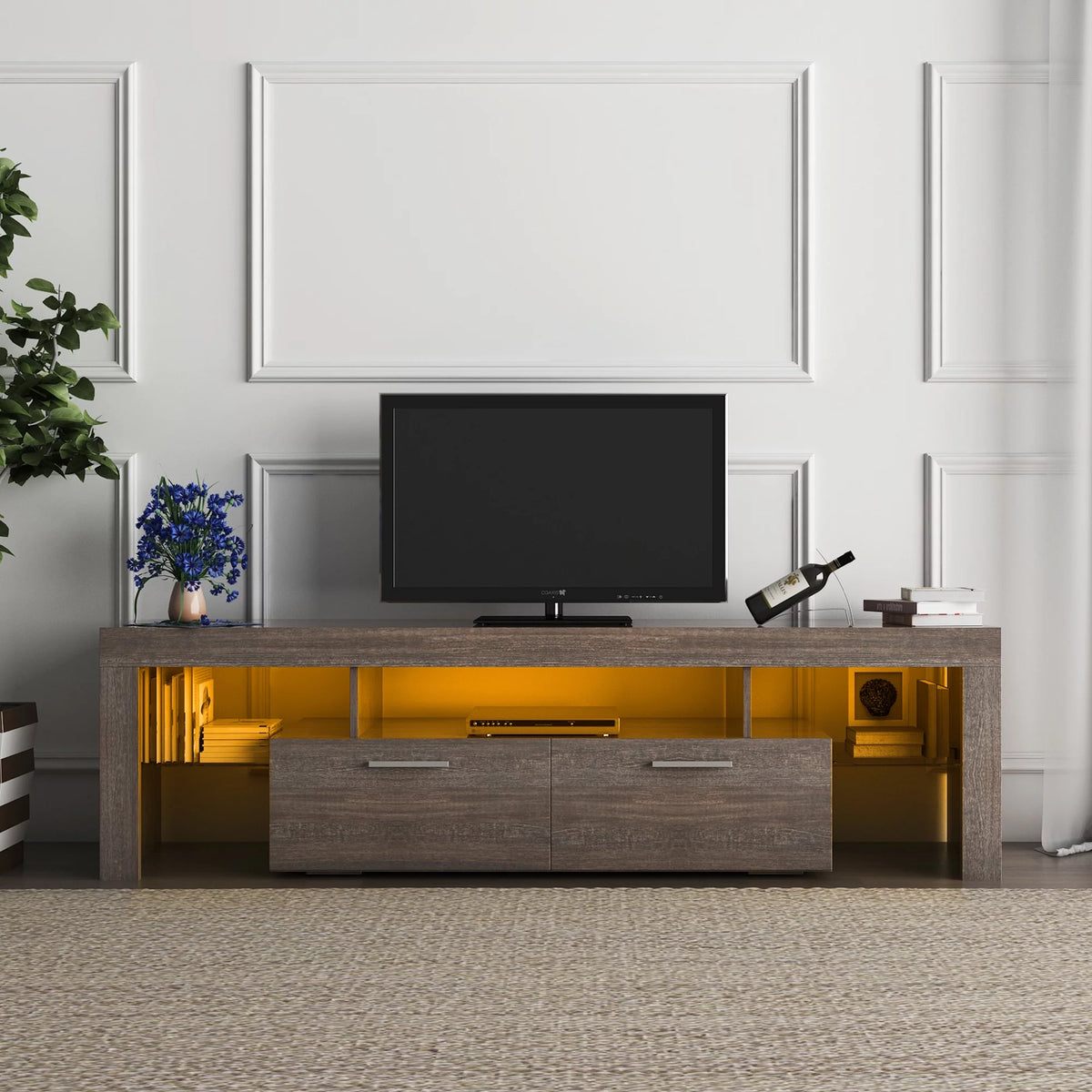 Brown Wood TV Stand with Storage U62581