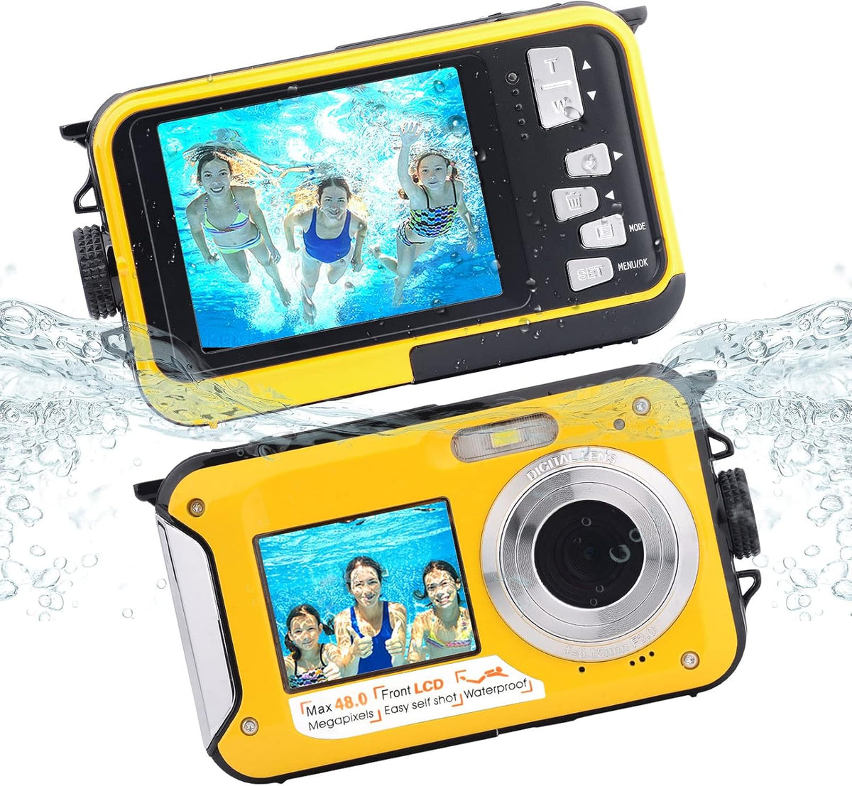 Blue 13FT Waterproof Underwater Camera, 48MP Photo 2.7K Video, Dual Display, Pack of 2 L829